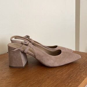 Like New Ann Taylor Taupe Suede Block Heel Shoes